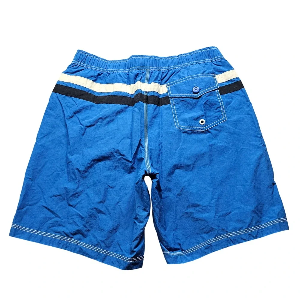 Tommy Hilfiger Swim Trunks Mens L Board Shorts Blue Colorblock Striped EUC